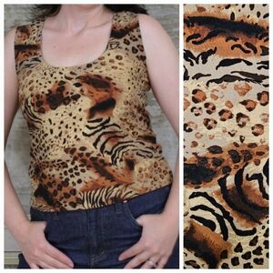 VTG Y2K Tank Top Animal Print Shell Blouse Brown Fitted 90s 1990s 2000s Vintage